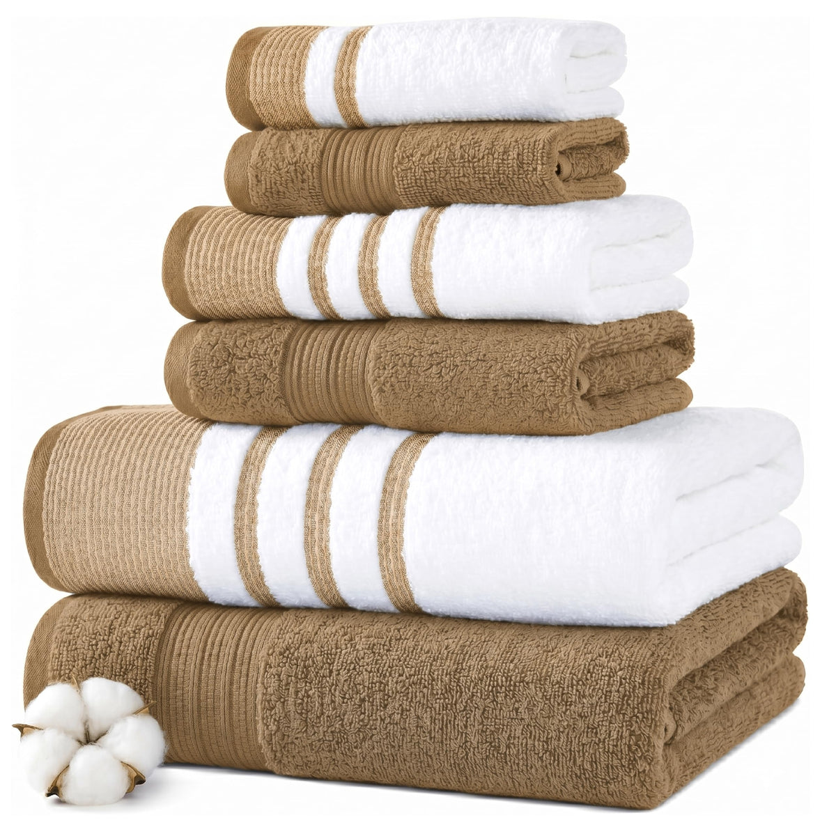 Modern Threads 6 Piece Bath Towel Set – Bathroom Towel Set with 2 Bath Towels, 2 Hand Towels & 2 Washcloths – 100% Cotton, Soft & Absorbent – Jacquard Border (Gray)