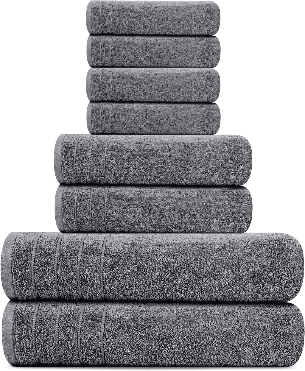 Tens Towels 8 Piece Towel Set, 2 XL Bath, 2 Hand, 4 Washcloth, Dark Grey
