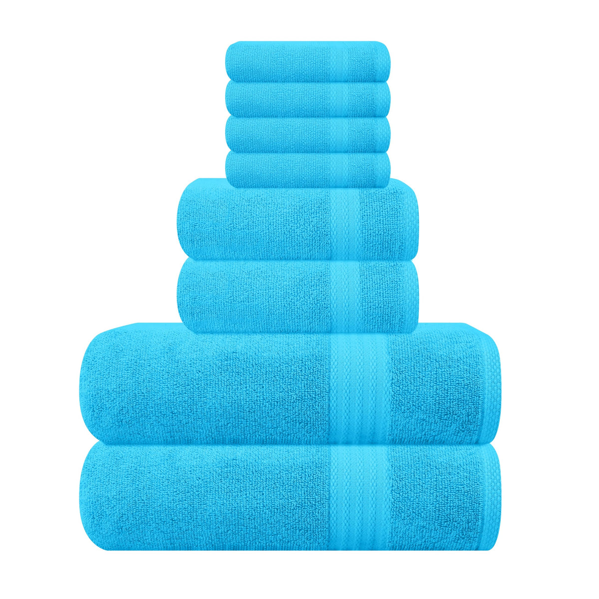 GLAMBURG Ultra Soft 8-Piece Towel Set - 100% Pure Ringspun Cotton, Contains 2 Oversized Bath Towels 27x54, 2 Hand Towels 16x28, 4 Wash Cloths 13x13 - Ideal for Everyday use, Hotel & Spa - Black