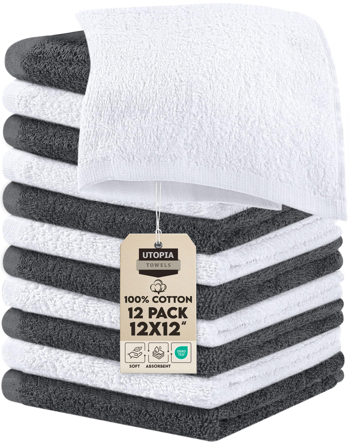 Utopia Towels 24 Pack Cotton Washcloths Set, 100% Ring Spun Cotton, Premium Quality Flannel Face Cloths, Highly Absorbent and Soft Feel Fingertip Towels, White