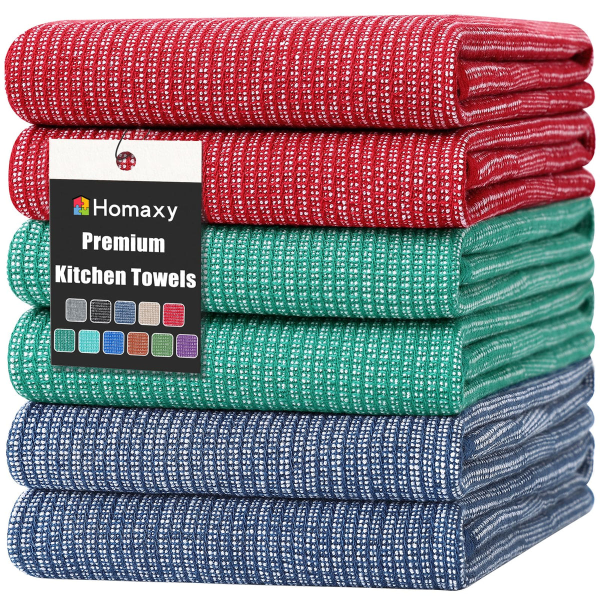 Homaxy 380 GSM Cotton Premium Kitchen Towels 6 Pack, 18"x 28", Khaki