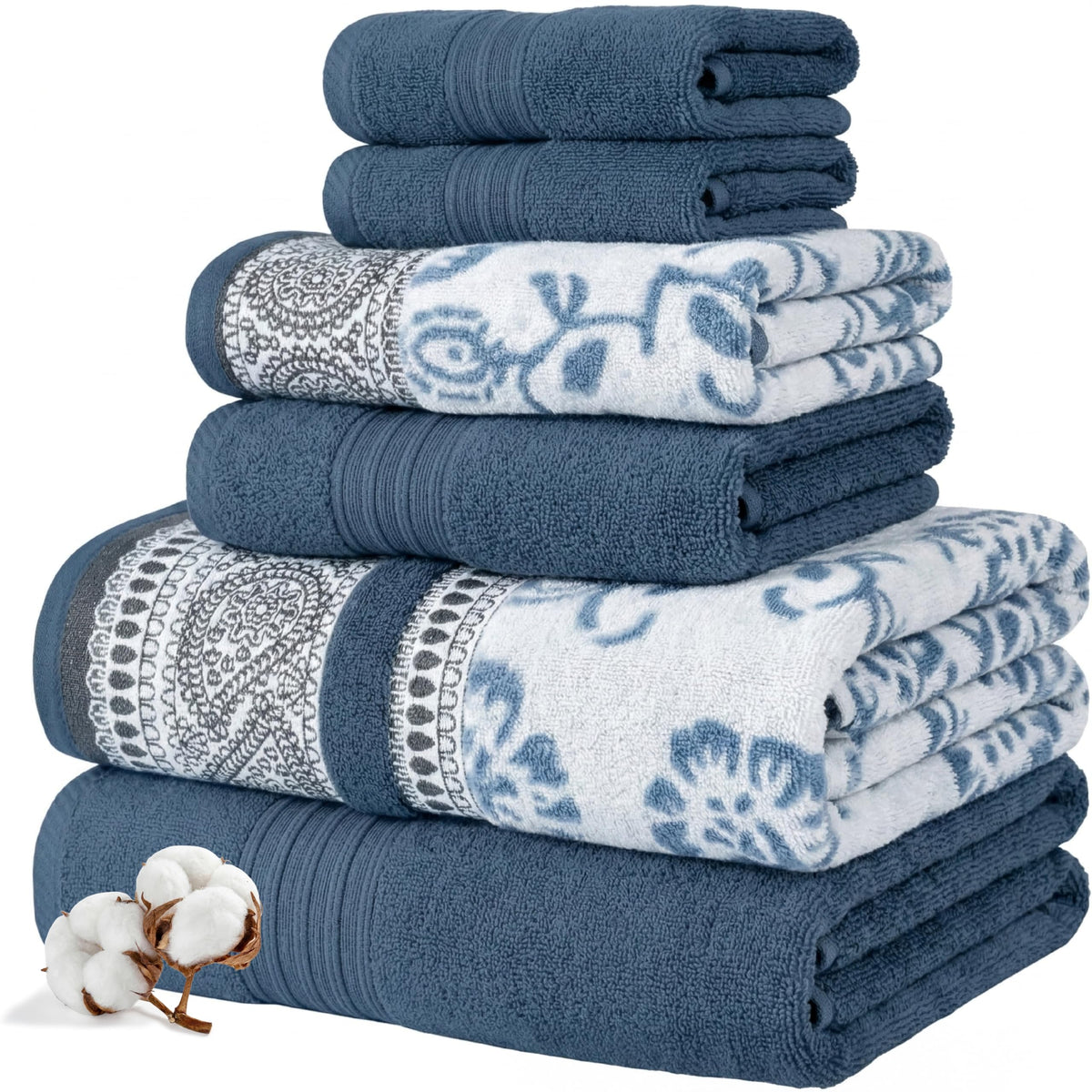 Modern Threads 6 Piece Bath Towel Set – Bathroom Set with 2 Bath Towels, 2 Hand Towels, and 2 Wash Cloths – 100% Cotton, Super Absorbent & Extra Soft – Reversible Classic Diamond (Aqua)
