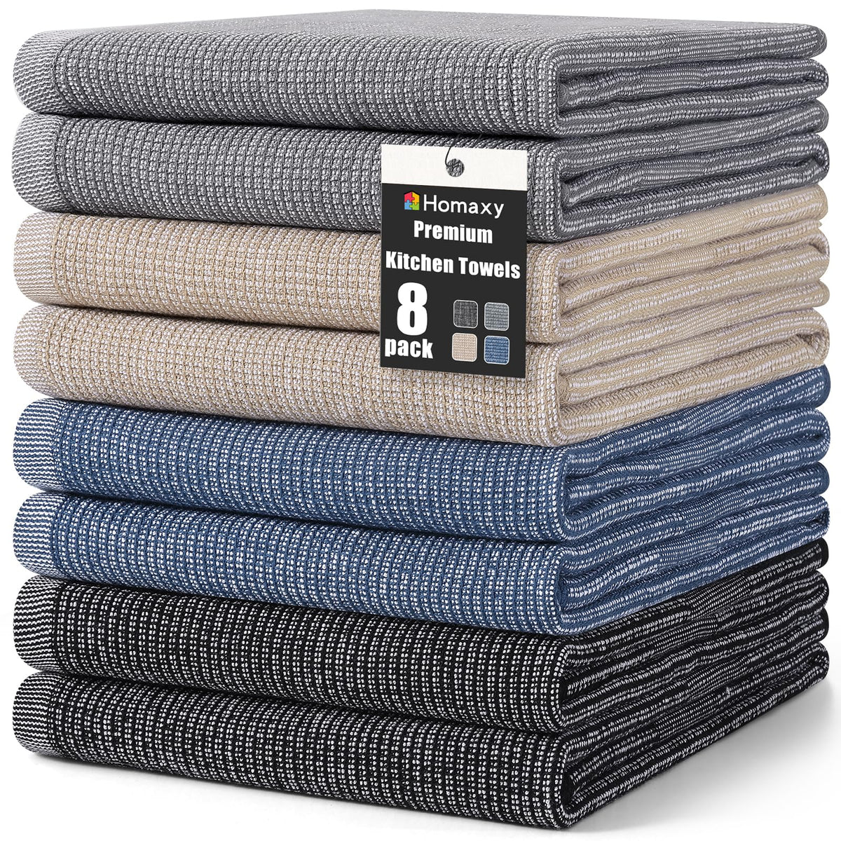 Homaxy 380 GSM Cotton Premium Kitchen Towels 6 Pack, 18"x 28", Khaki