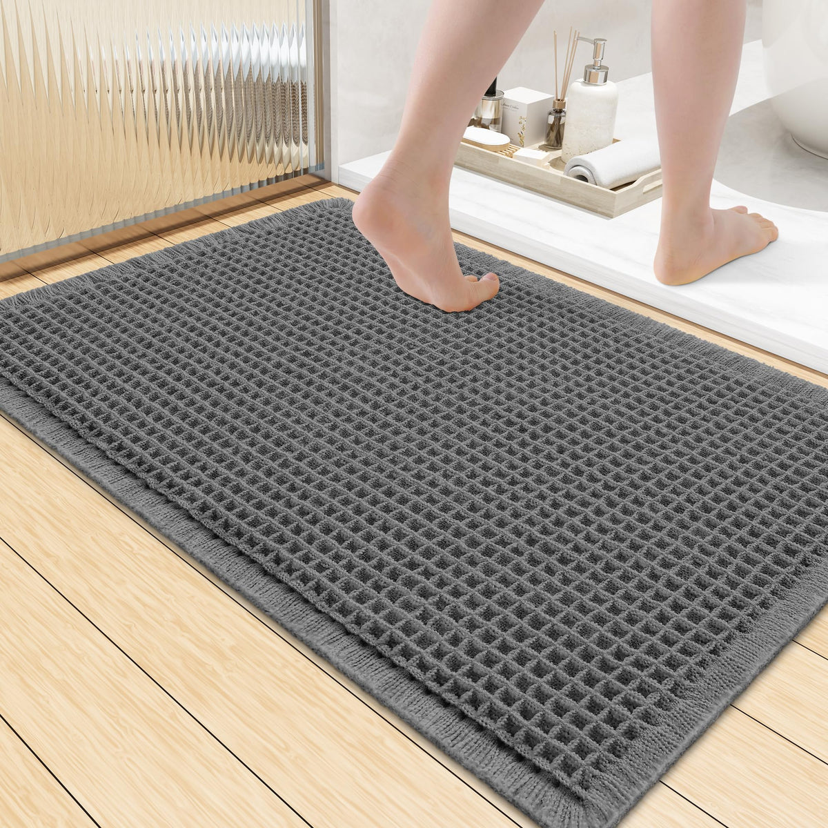 Smiry Waffle Bath Mat 30X20, Extra Soft Absorbent Bathroom Rugs, Brown