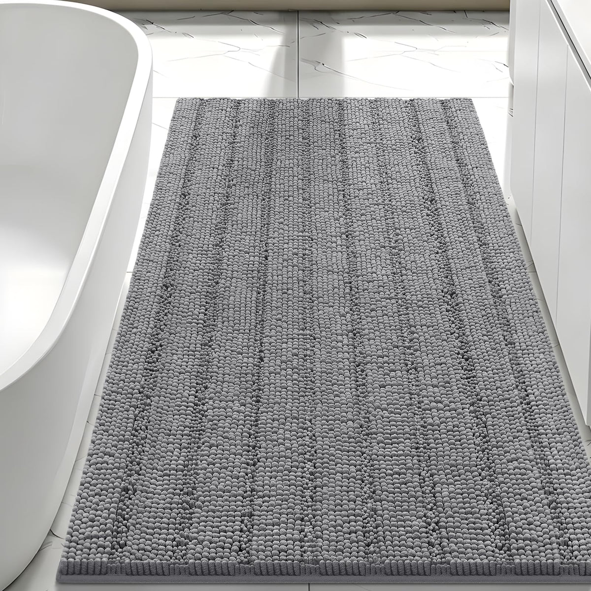 Bcoimo Small Bath Rug Mat,24x17 Chenille Non Slip Black Bathroom Floor Mats