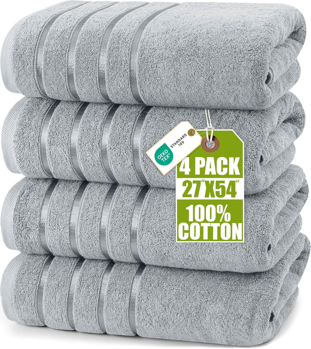 Utopia Towels 4 Pack Premium Viscose Oversized Bath Towels Set, Ring Spun Cotton, 27 by 54 Inches, Highly Absorbent, Quick Drying Shower Towels for Bathroom, Spa, Hotel and Gym, Cool Grey