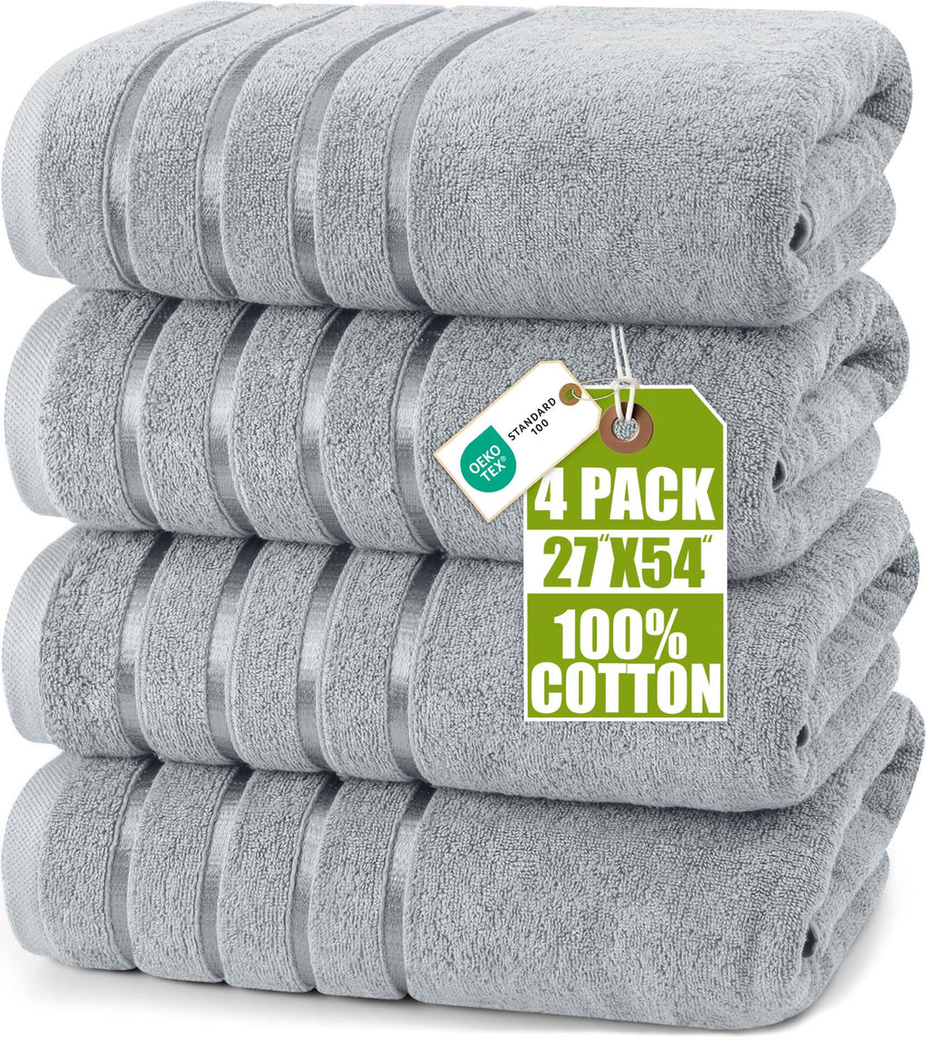 Utopia Towels 4 Pack Premium Viscose Oversized Bath Towels Set, Ring Spun Cotton, 27 by 54 Inches, Highly Absorbent, Quick Drying Shower Towels for Bathroom, Spa, Hotel and Gym, Cool Grey