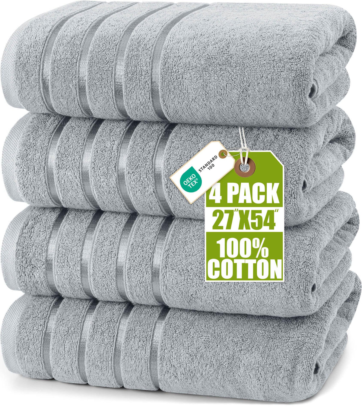 Utopia Towels 4 Pack Premium Viscose Oversized Bath Towels Set, Ring Spun Cotton, 27 by 54 Inches, Highly Absorbent, Quick Drying Shower Towels for Bathroom, Spa, Hotel and Gym, Cool Grey