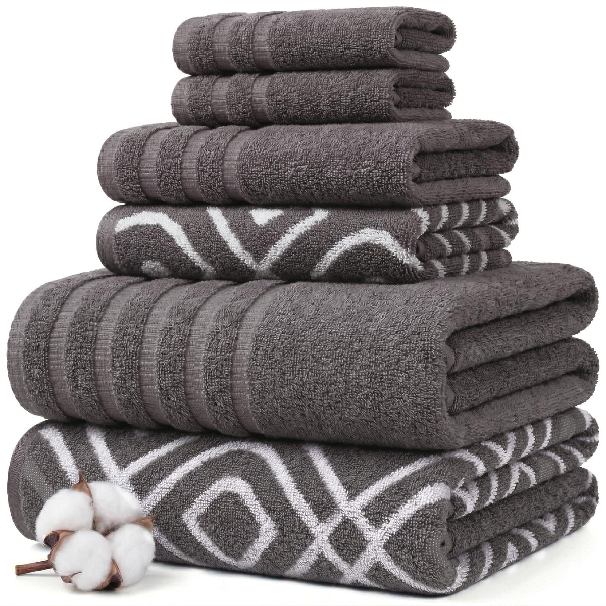 Modern Threads 6 Piece Bath Towel Set – Bathroom Set with 2 Bath Towels, 2 Hand Towels, and 2 Wash Cloths – 100% Cotton, Super Absorbent & Extra Soft – Reversible Classic Diamond (Aqua)