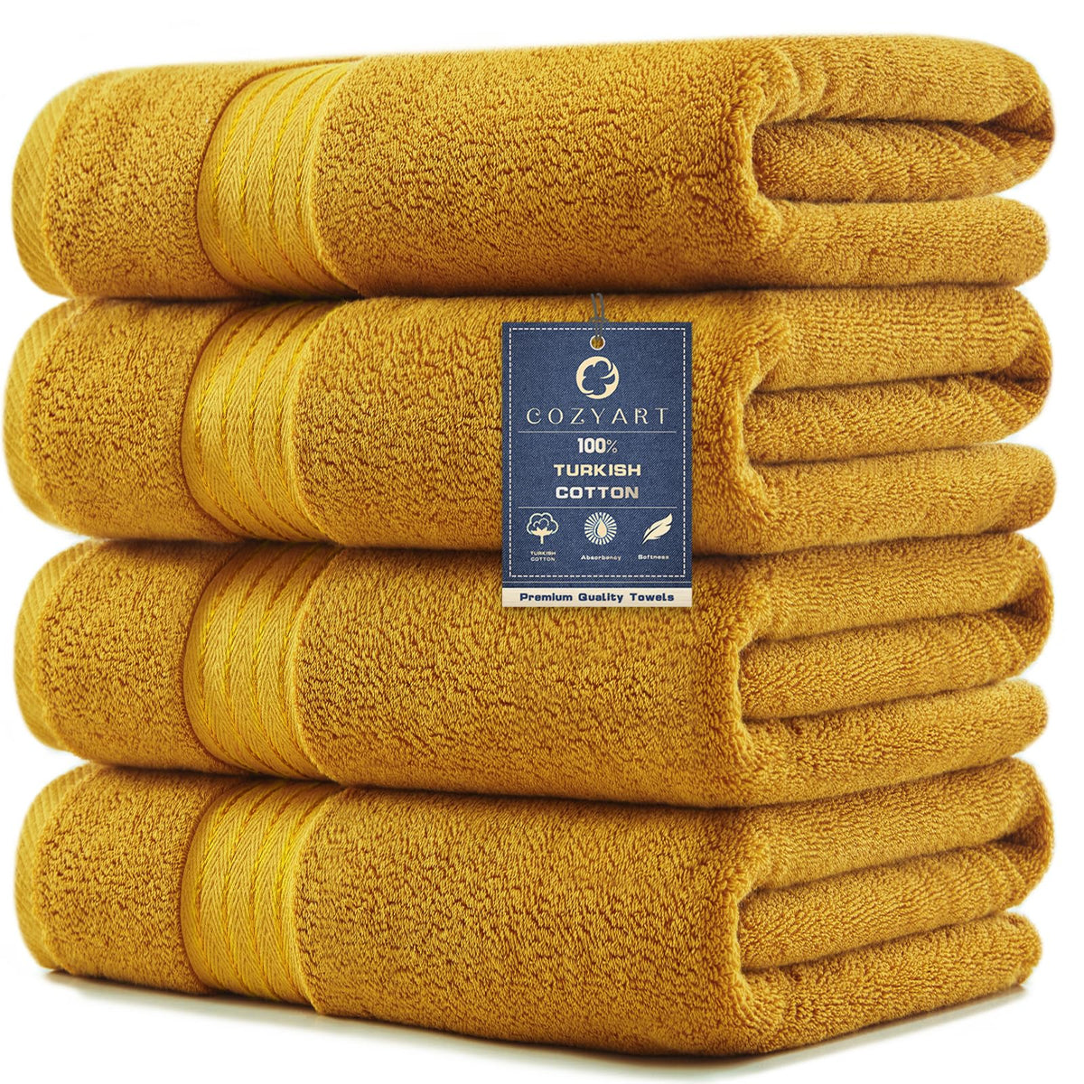 COZYART Luxury Bath Towels 4 PCS, 27x54 650 GSM Turkish Cotton, Light Blue
