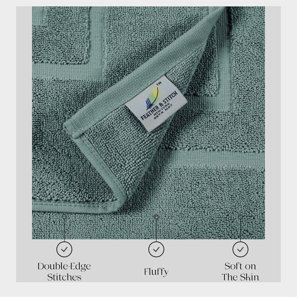 Feather & Stitch 100% Cotton Bath Mats 2 Piece 30x21 Inches, Granite Green