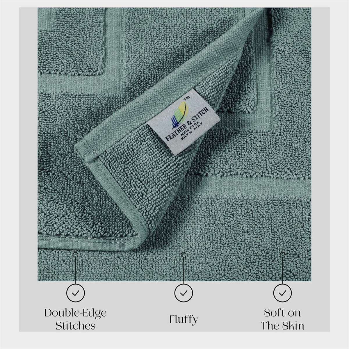 Feather & Stitch 100% Cotton Bath Mats 2 Piece 30x21 Inches, Granite Green