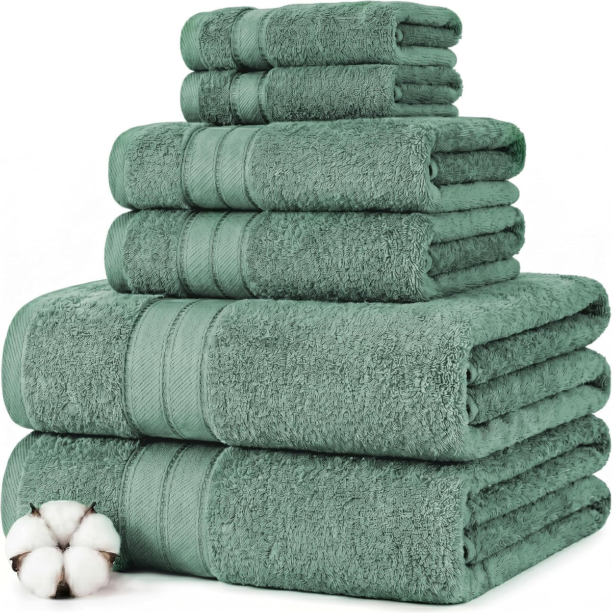Modern Threads Spun Loft 6 Piece Bath Towel Set – 2 Bath Towels, 2 Hand Towels & 2 Washcloths – 100% Cotton, 600 GSM, Plush, Soft & Absorbent (Eucalyptus)