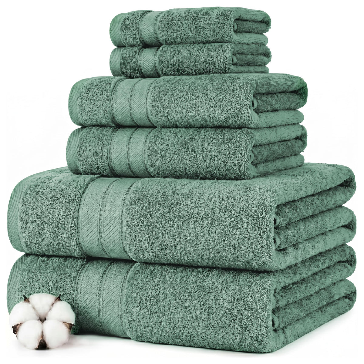 Modern Threads Spun Loft 6 Piece Bath Towel Set – 2 Bath Towels, 2 Hand Towels & 2 Washcloths – 100% Cotton, 600 GSM, Plush, Soft & Absorbent (White)