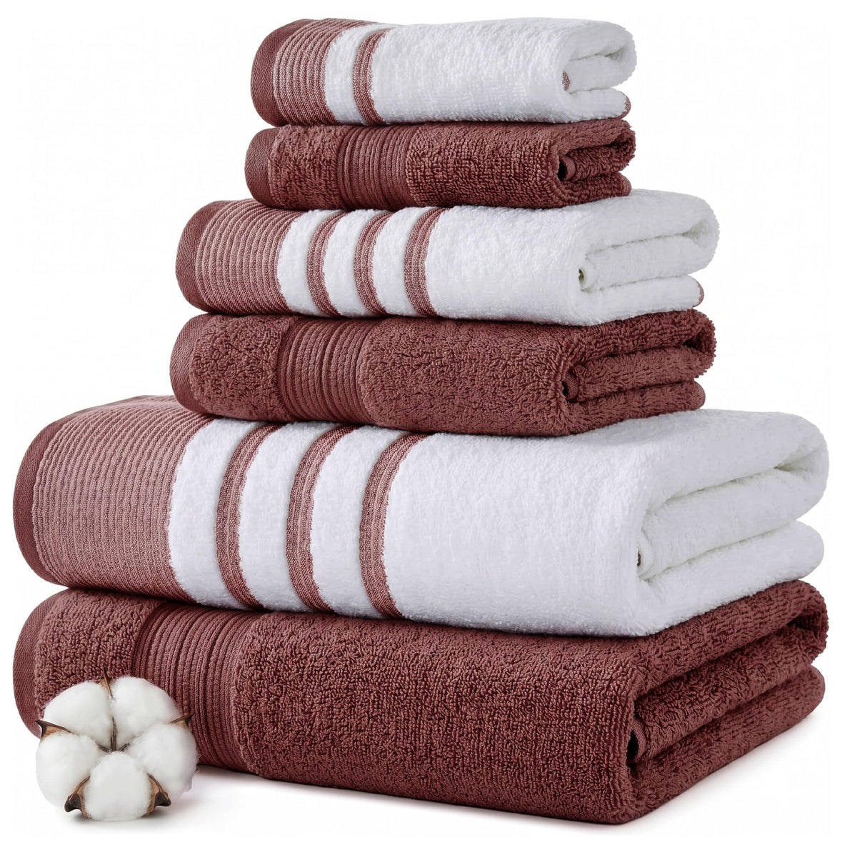 Modern Threads 6 Piece Bath Towel Set – Bathroom Towel Set with 2 Bath Towels, 2 Hand Towels & 2 Washcloths – 100% Cotton, Soft & Absorbent – Jacquard Border (Gray)