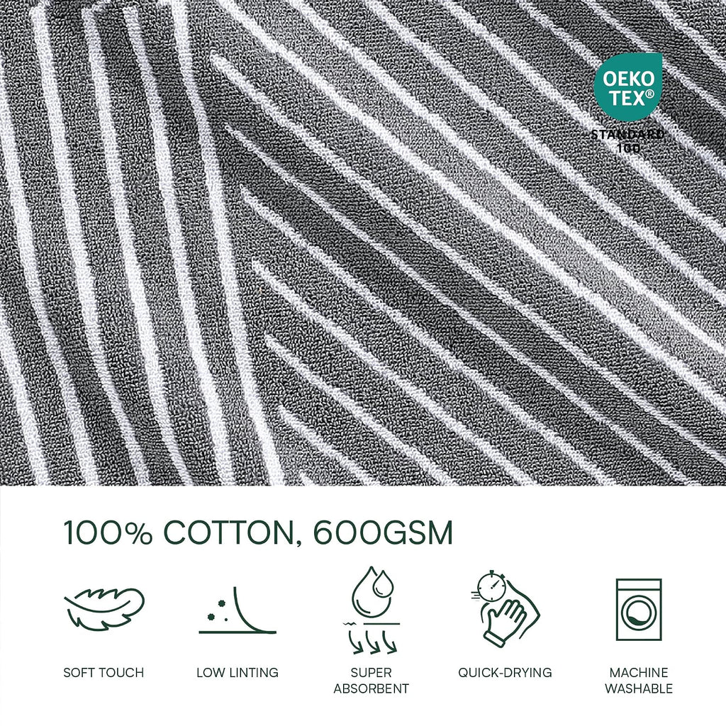 Lacoste Guethary Striped 100% Cotton Bath Towel, Meteorite, 30"x54"