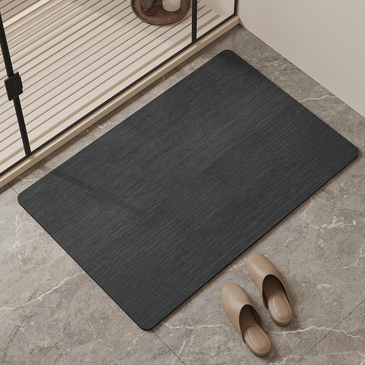 Mecko Bath Mat 16"x24",Ultra Thin Bathroom Rug fit Under Door Light Grey