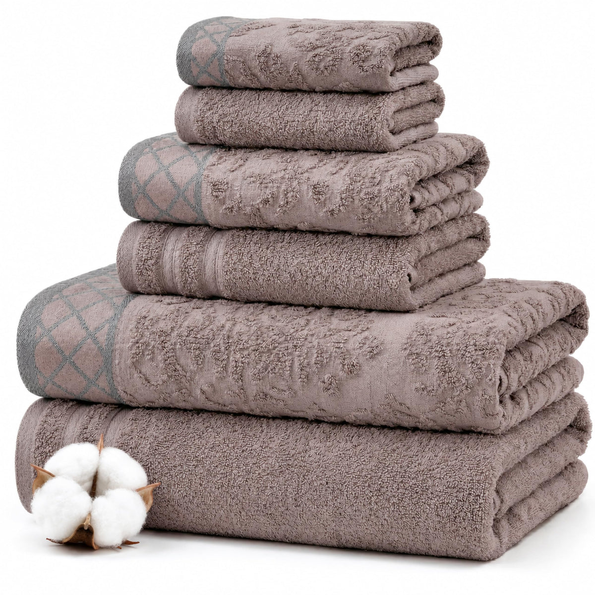 Modern Threads 6 Piece Bath Towel Set – Bathroom Towel Set with 2 Bath Towels, 2 Hand Towels & 2 Washcloths – 100% Cotton, Soft & Absorbent – Geometric (Soft Olive)