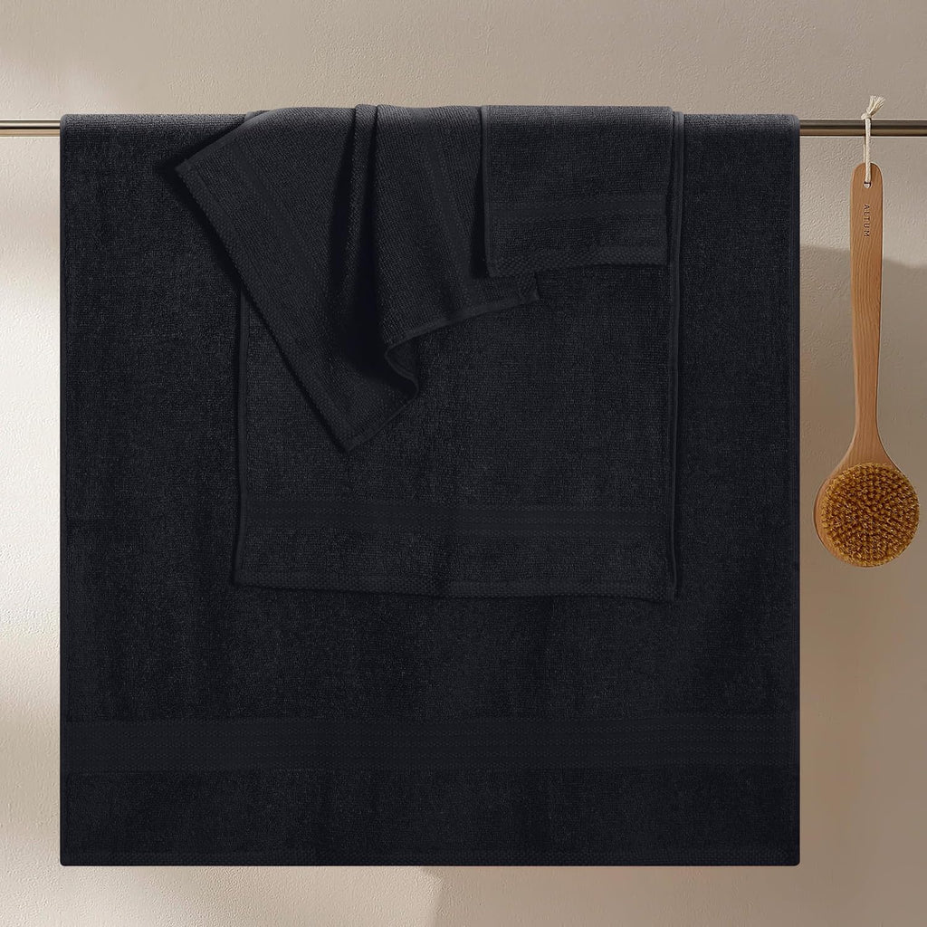 GLAMBURG Ultra Soft 8-Piece Towel Set - 100% Pure Ringspun Cotton, Contains 2 Oversized Bath Towels 27x54, 2 Hand Towels 16x28, 4 Wash Cloths 13x13 - Ideal for Everyday use, Hotel & Spa - Black