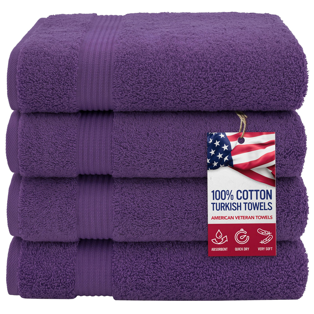 American Veteran Towel, 100% Cotton Turkish Bath Towels for Bathroom 4 Pack, 27x54 Extra Large Premium Soft Drying Bathroom Towels, Navy Blue