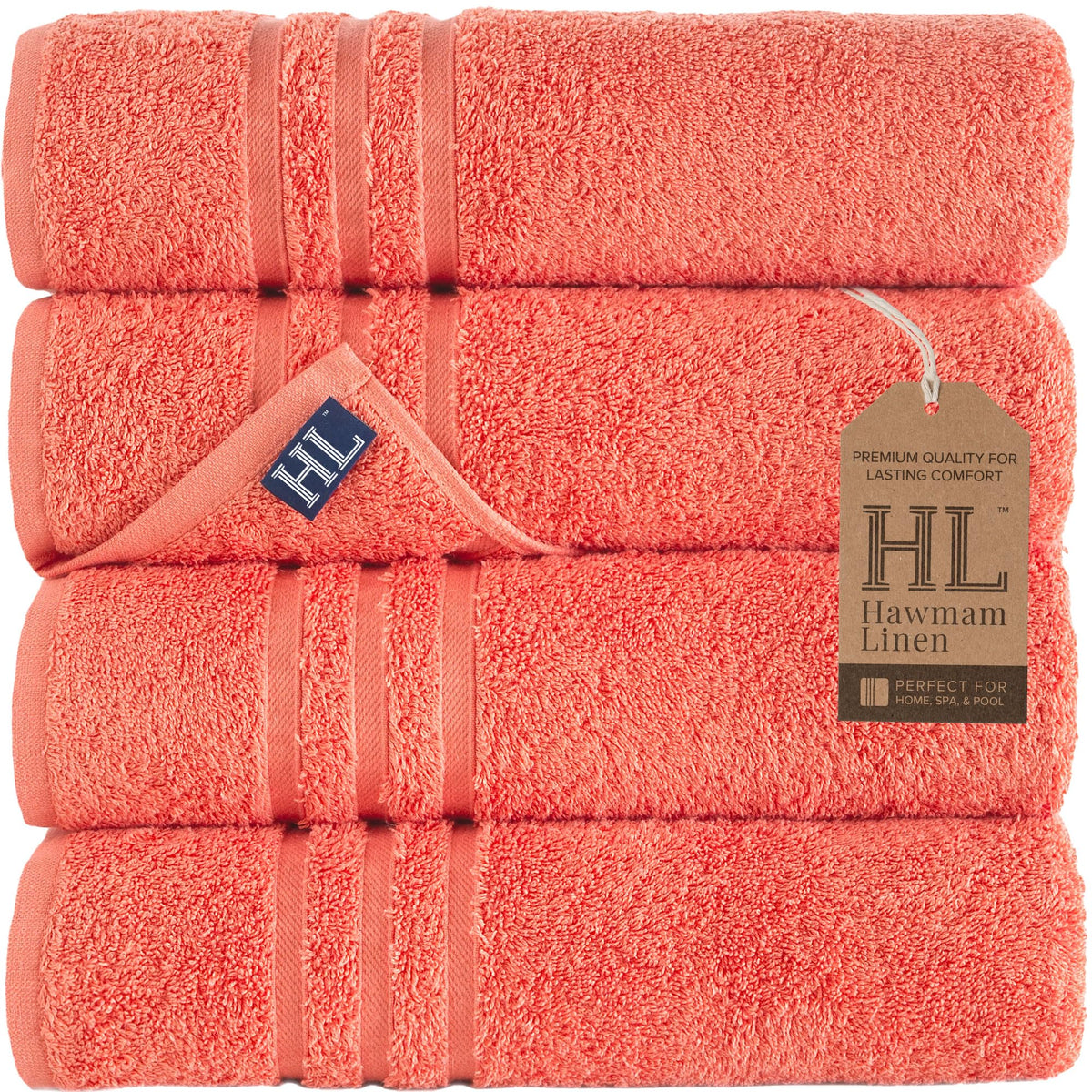 Hawmam Linen White Bath Towels 4 Pack 27 x 54 Inches 100% Turkish Cotton Soft Lightweight and Highly Absorbent Quick Drying Towels, Premium Quality Perfect for Daily Use
