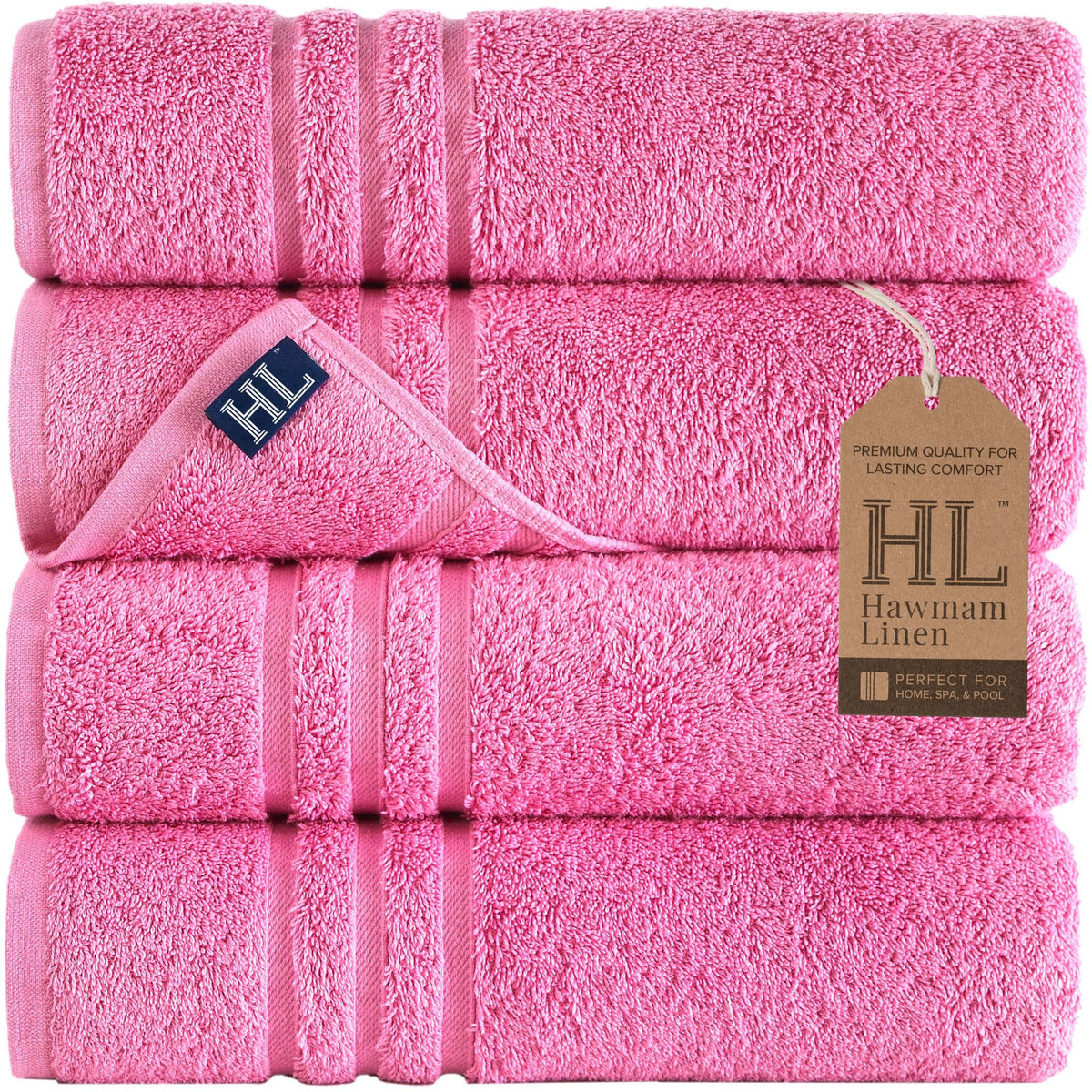 Hawmam Linen White Bath Towels 4 Pack 27 x 54 Inches 100% Turkish Cotton Soft Lightweight and Highly Absorbent Quick Drying Towels, Premium Quality Perfect for Daily Use