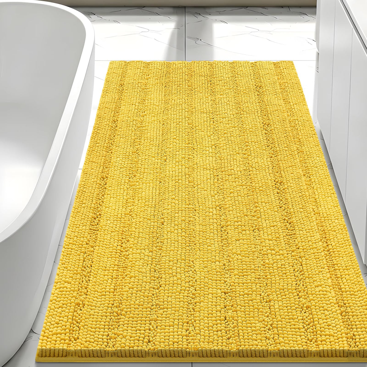 Bcoimo Small Bath Rug Mat,24x17 Chenille Non Slip Black Bathroom Floor Mats