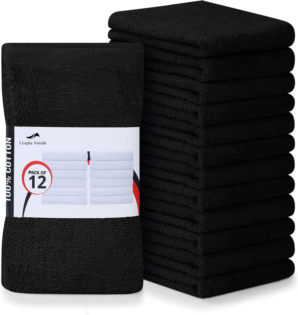Utopia Towels Kitchen Bar Mops, Pack of 12, 16x19 in, 100% Cotton, Black