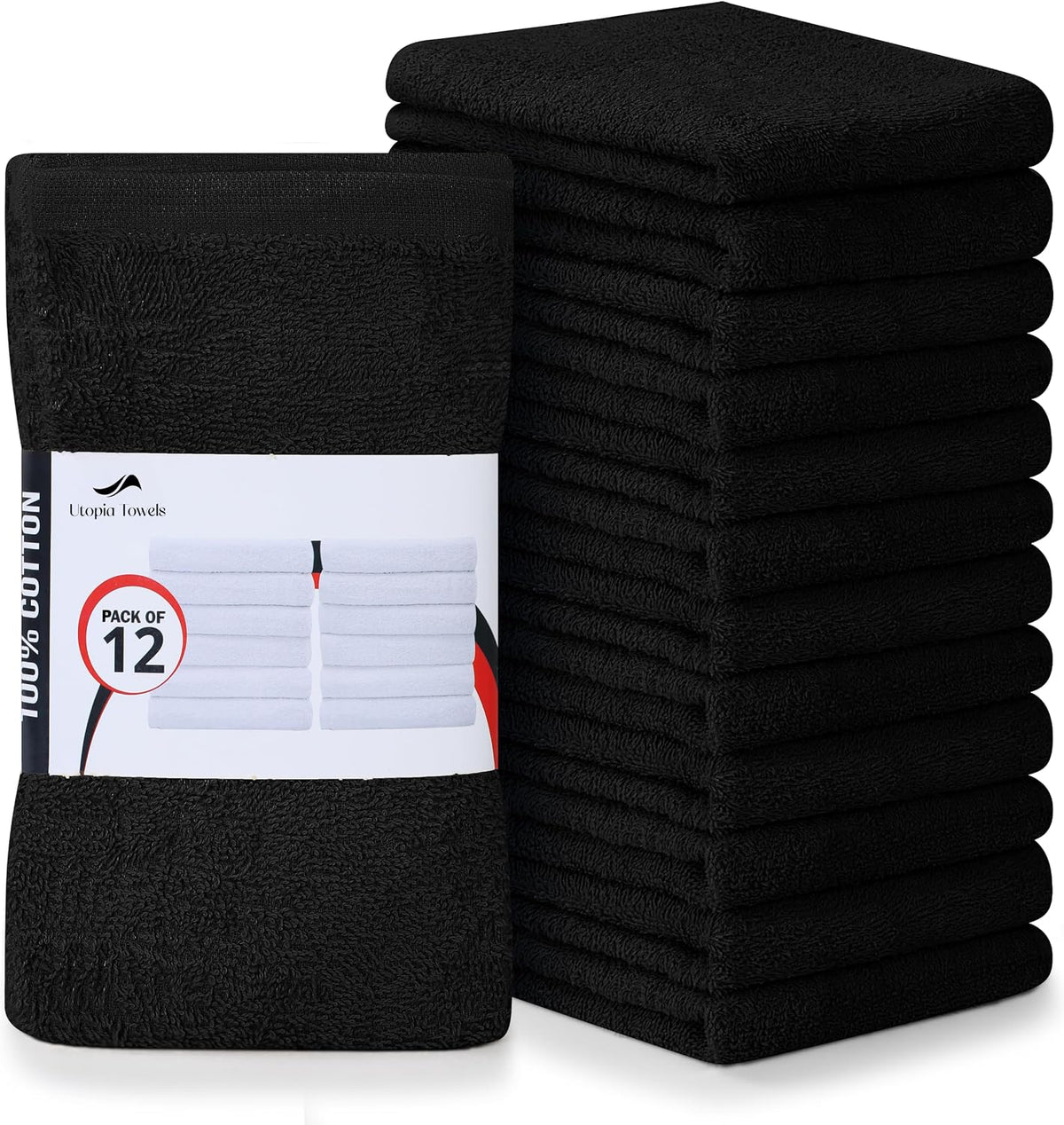 Utopia Towels Kitchen Bar Mops, Pack of 12, 16x19 in, 100% Cotton, Black