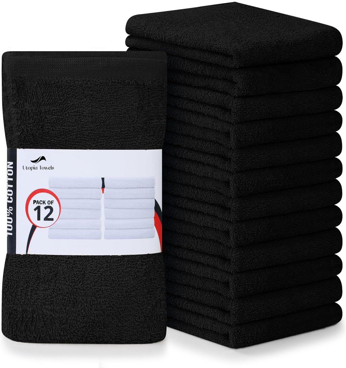 Utopia Towels Kitchen Bar Mops, Pack of 12, 16x19 in, 100% Cotton, Black