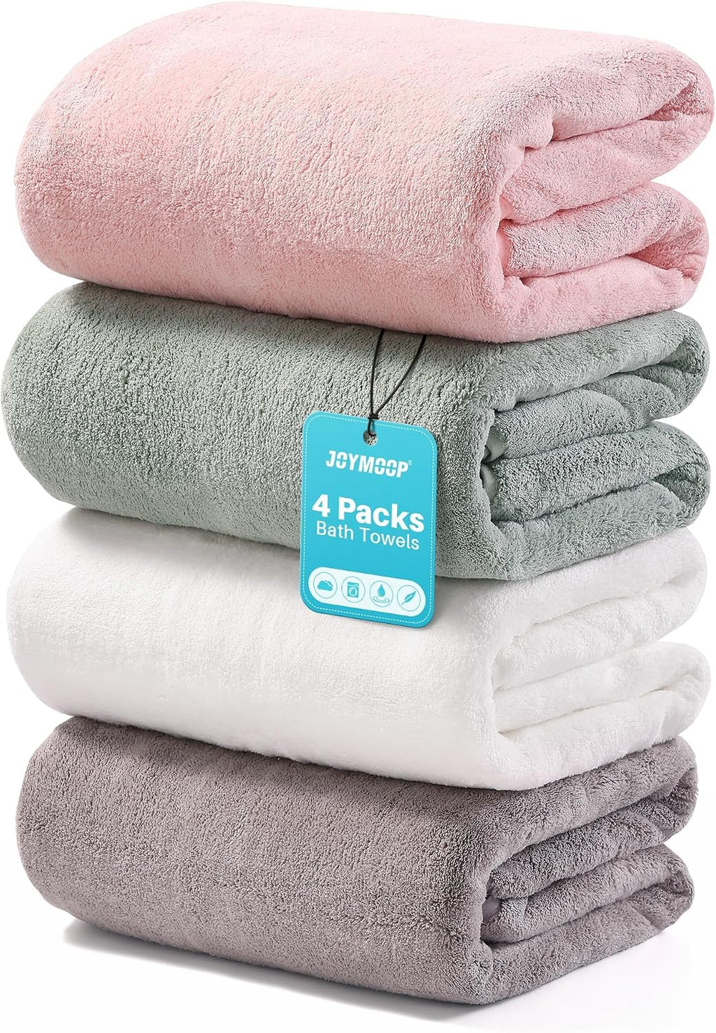 JOYMOOP Microfiber Bath Towels 4 Packs Extra Large 30" x 60", Mixed Color