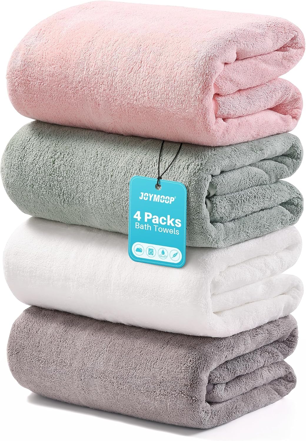 JOYMOOP Microfiber Bath Towels 4 Packs Extra Large 30" x 60", Mixed Color