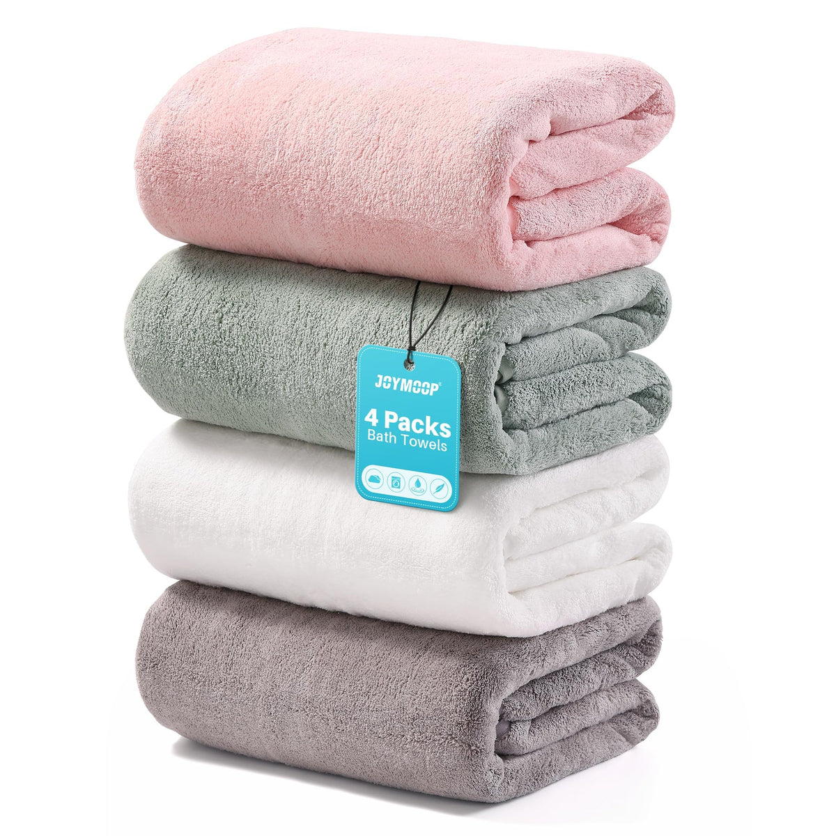 JOYMOOP Microfiber Bath Towels 4 Packs Extra Large 30" x 60", Mixed Color