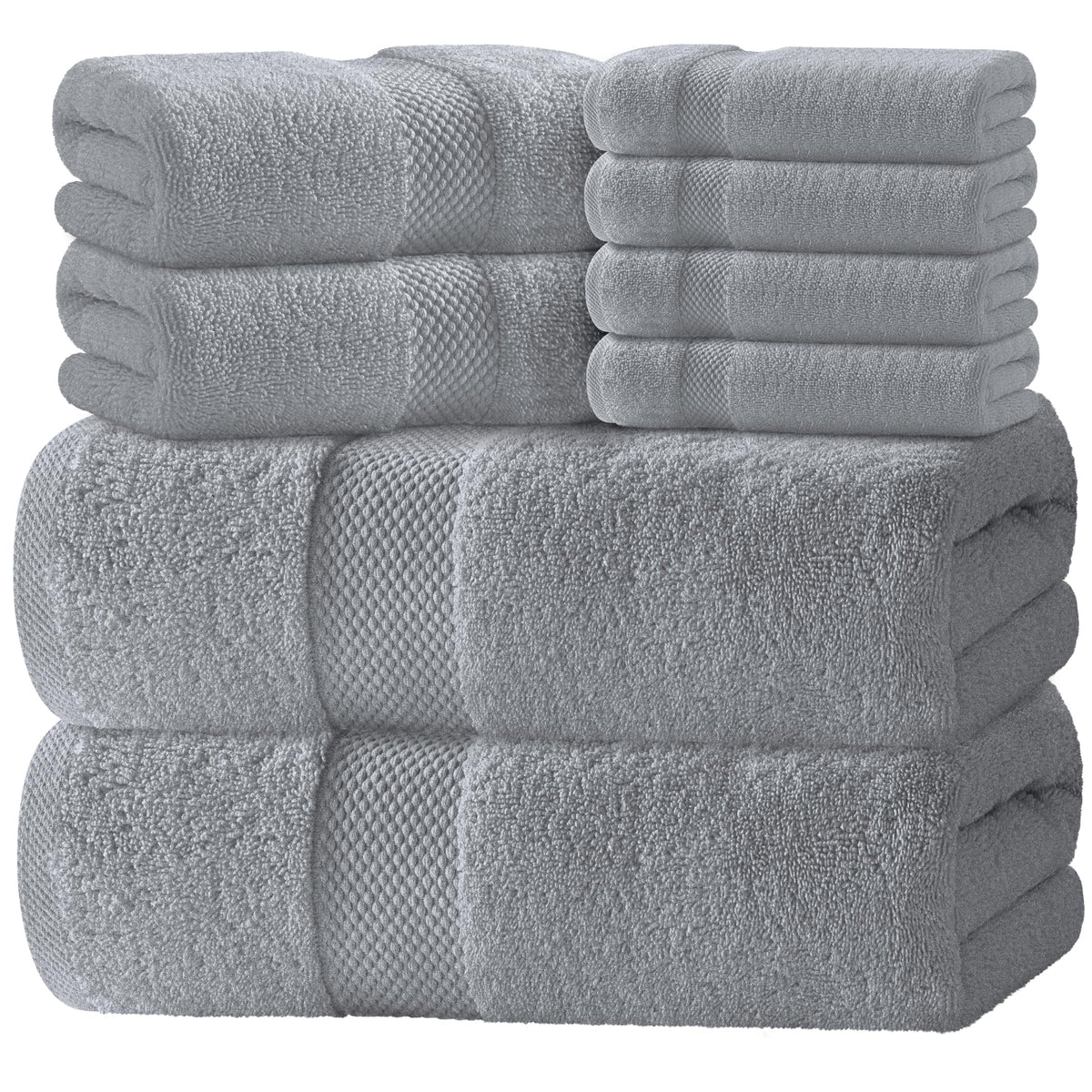 White Classic Luxury Bath Towel Set of 8 Pieces - 100% Turkish Cotton Highly Absorbent Towels for Bathroom, 2 Luxury Bath Towels 700GSM, 2 Hand Towels, 4 Washcloths, Ivory