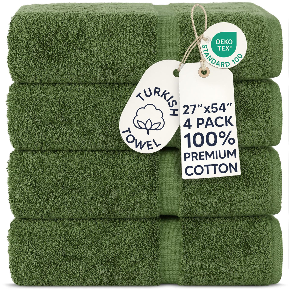 Chakir Turkish Linens 100% Cotton 4-Pack Bath Towels 27x54, Gray
