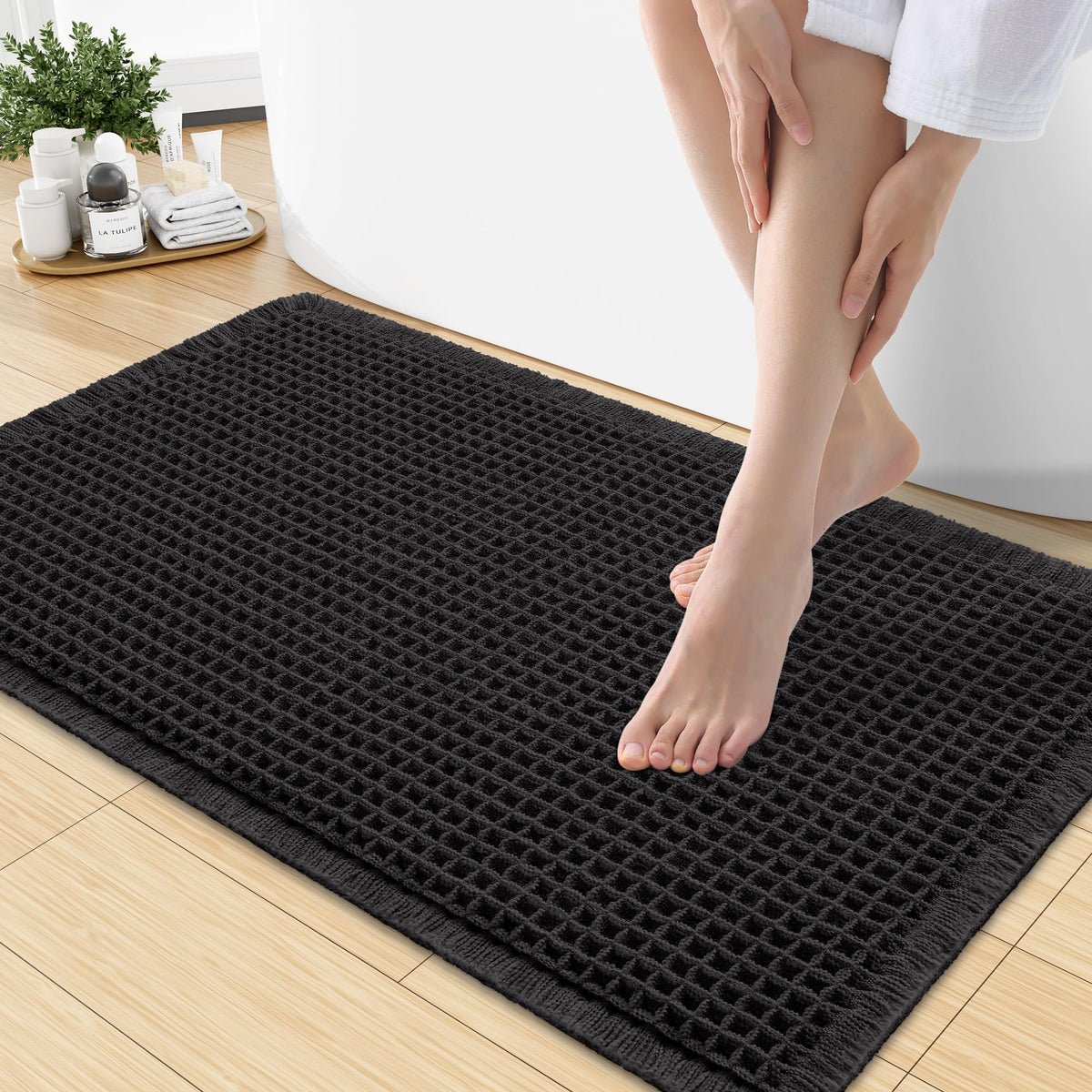 Smiry Waffle Bath Mat 30X20, Extra Soft Absorbent Bathroom Rugs, Brown