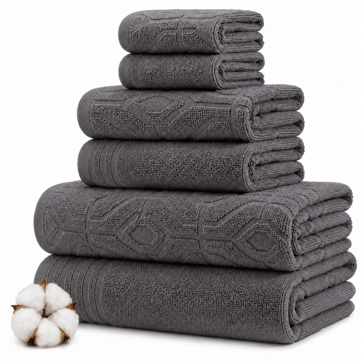 Modern Threads 6 Piece Bath Towel Set – Bathroom Towel Set with 2 Bath Towels, 2 Hand Towels & 2 Washcloths – 100% Cotton, Soft & Absorbent – Geometric (Soft Olive)