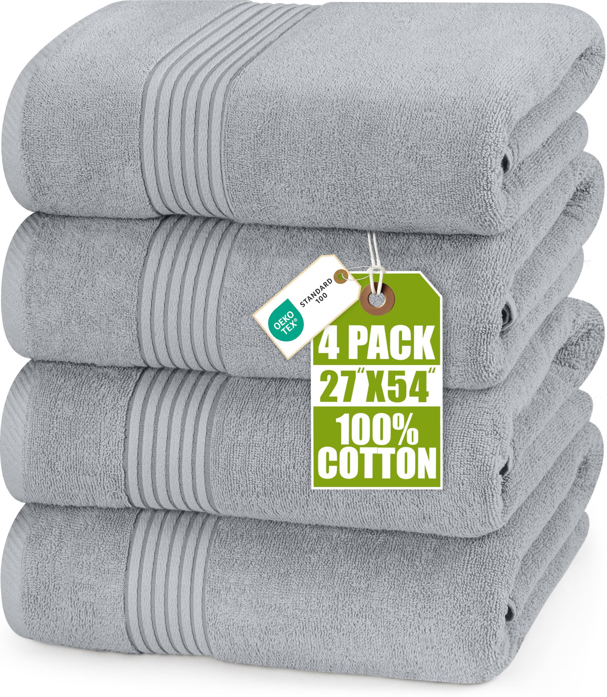 Utopia Towels 4 Pack Bath Towels Set, 27 by 54 Inches, 100% Ring Spun Cotton, Quick Dry, Highly Absorbent, Soft Feel Towels, Perfect for Daily Use, Grey