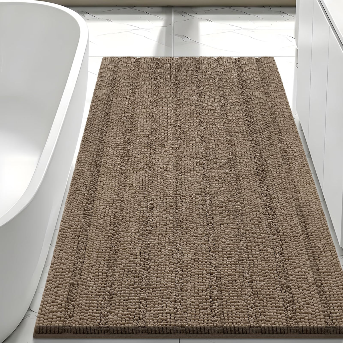Bcoimo Small Bath Rug Mat,24x17 Chenille Non Slip Black Bathroom Floor Mats