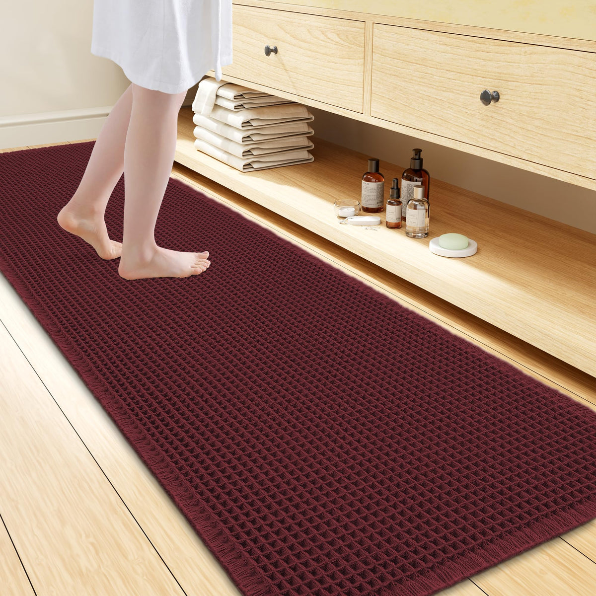 Smiry Waffle Bath Mat 30X20, Extra Soft Absorbent Bathroom Rugs, Brown