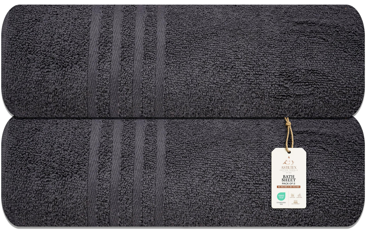 Bath Towels Pack of 6 – 24" x 48" – 100% Cotton Terry, Soft, Quick-Dry & Highly Absorbent – Black Towels for Bathroom, Spa, Gym, Hotel, Pool & Everyday Use