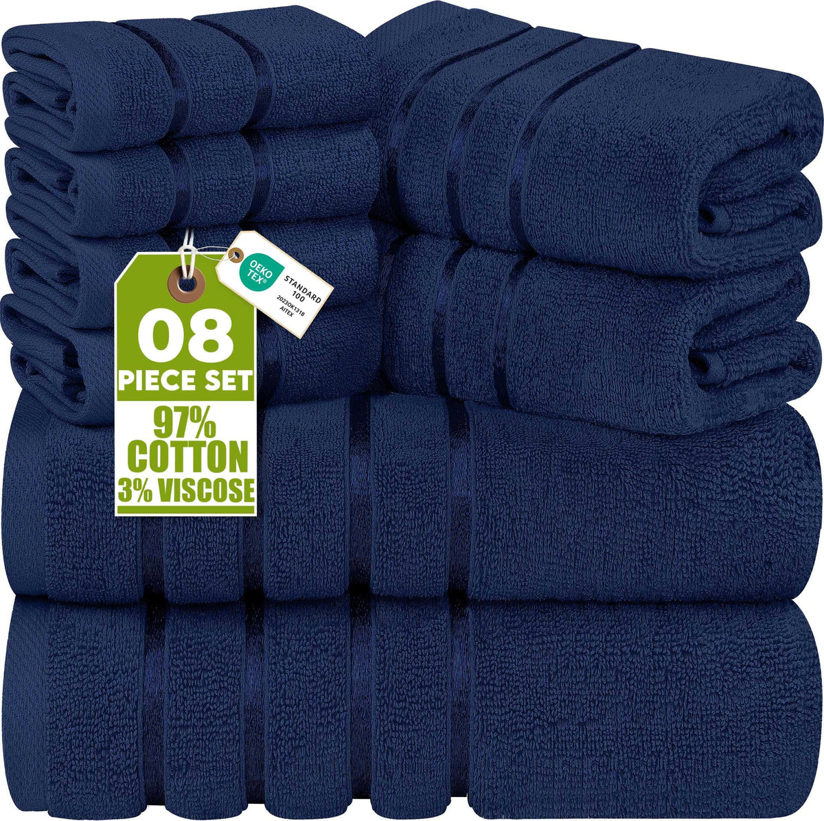 Utopia Towels 8 Piece Luxury Towel Set, 600 GSM, Viscose Stripe, Black