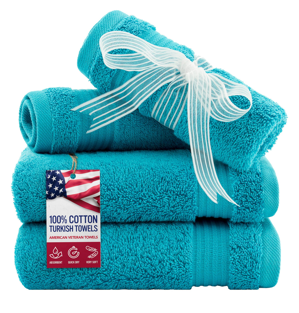 American Veteran Towel, 100% Cotton Turkish Bath Towels for Bathroom 4 Pack, 27x54 Extra Large Premium Soft Drying Bathroom Towels, Navy Blue