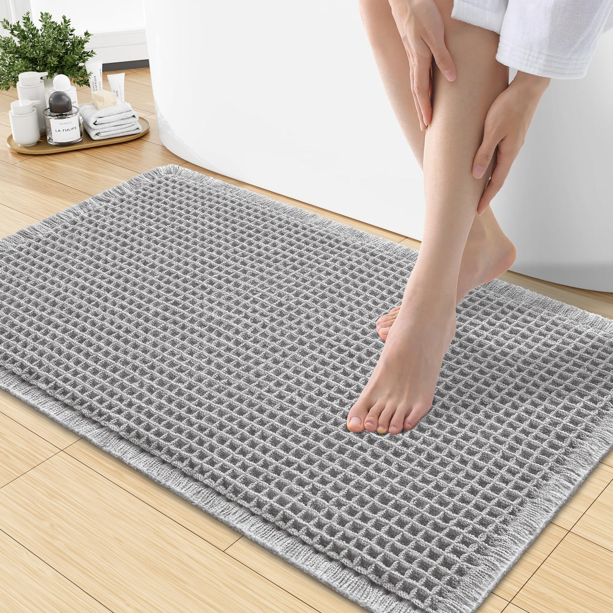 Smiry Waffle Bath Mat 30X20, Extra Soft Absorbent Bathroom Rugs, Brown