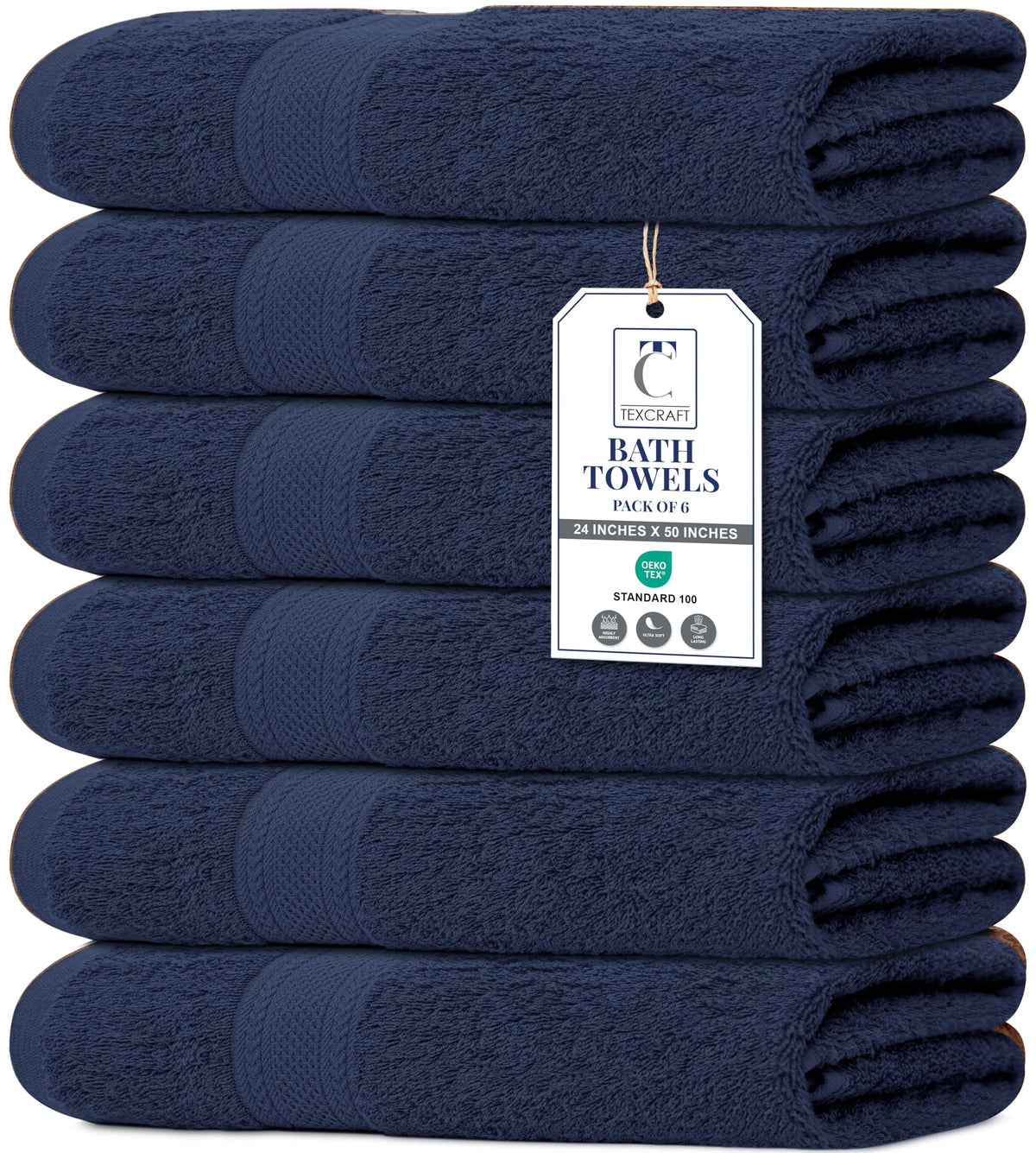 Medium Size Bath Towels Set of 6 – 100% Cotton Terry – 24" x 48" – Quick Dry, Soft & Highly Absorbent – Beige Towels for Bathroom, Gym, Spa, Pool & Daily Use