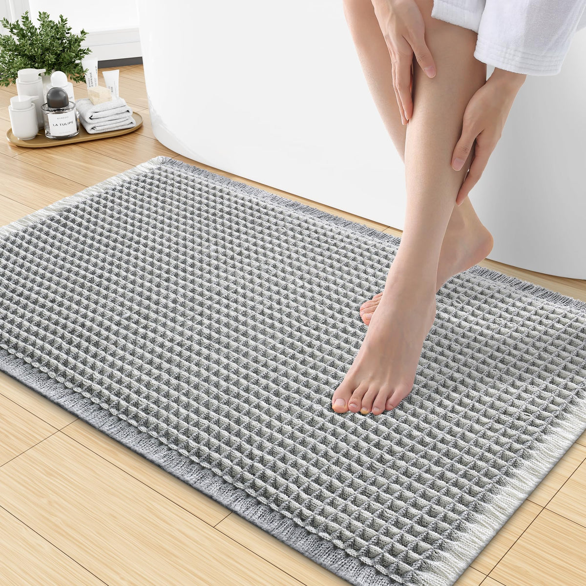 Smiry Waffle Bath Mat 30X20, Extra Soft Absorbent Bathroom Rugs, Brown