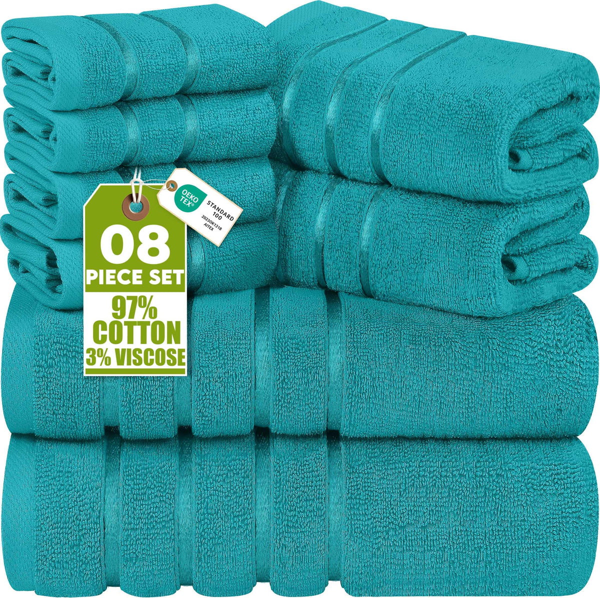 Utopia Towels 8 Piece Luxury Towel Set, 600 GSM, Viscose Stripe, Black