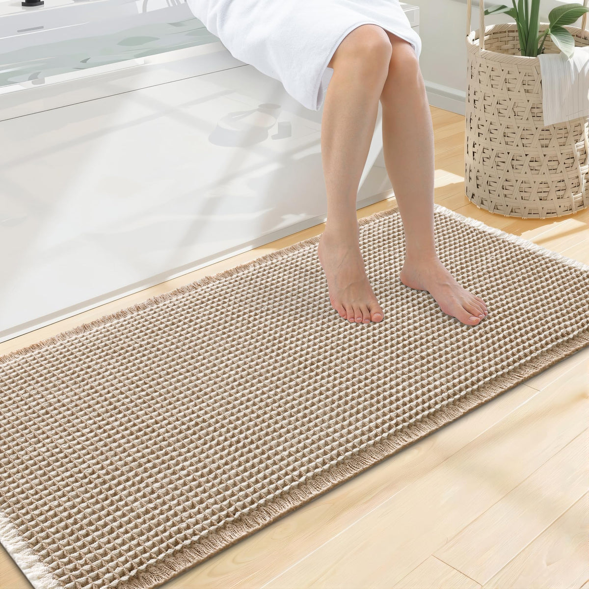 Smiry Waffle Bath Mat 30X20, Extra Soft Absorbent Bathroom Rugs, Brown