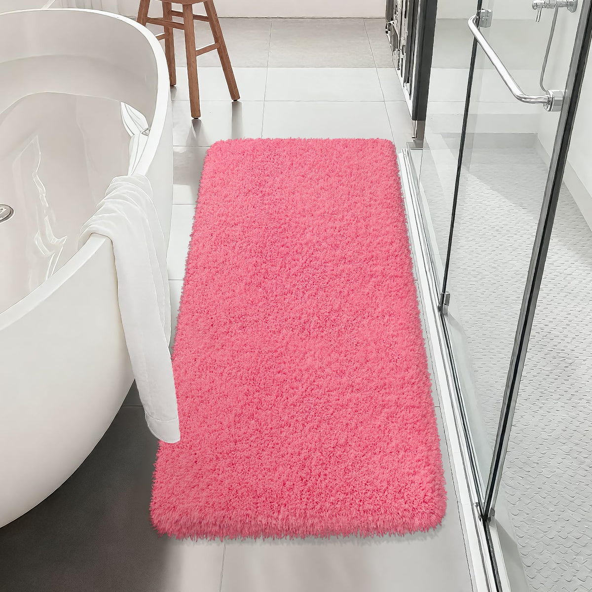 White Bathroom Rugs Non Slip 24"x16",Absorbent Bath Mat Quick Dry