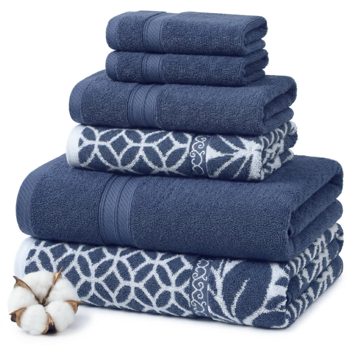 Modern Threads 6 Piece Bath Towel Set – Bathroom Set with 2 Bath Towels, 2 Hand Towels, and 2 Wash Cloths – 100% Cotton, Super Absorbent & Extra Soft – Reversible Classic Diamond (Aqua)
